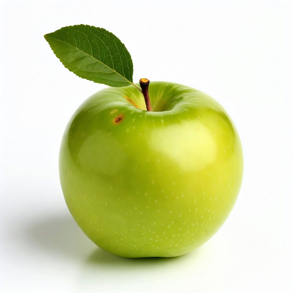 Green apple with leaf on white background Green apple with leaf on white background