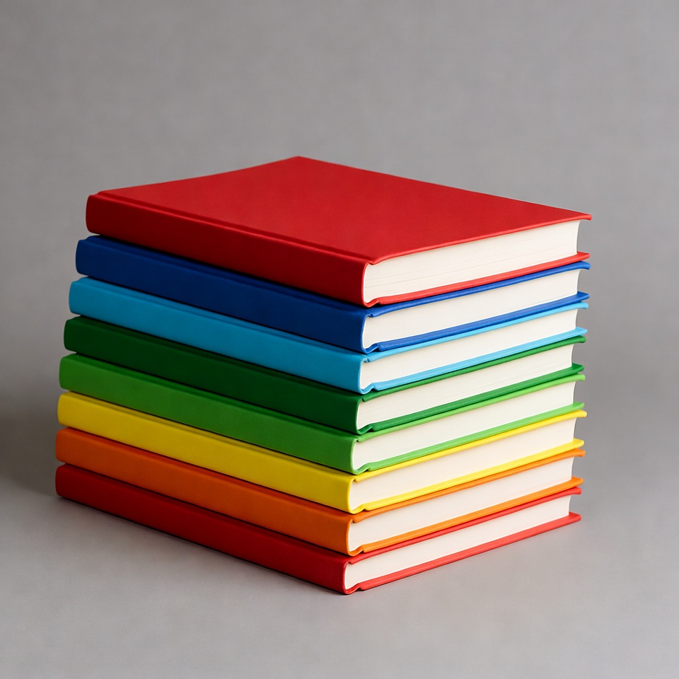 Stack of colorful books on gray Stack of colorful books on gray