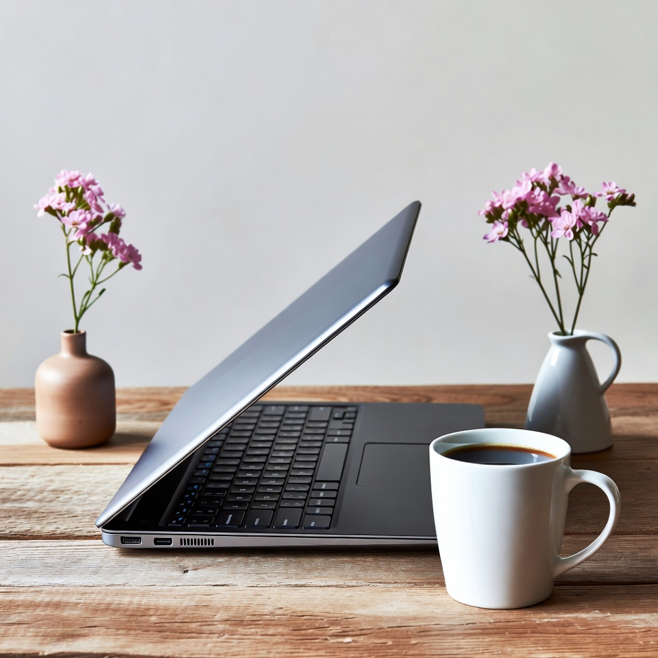 Workspace with laptop and coffee Workspace with laptop and coffee