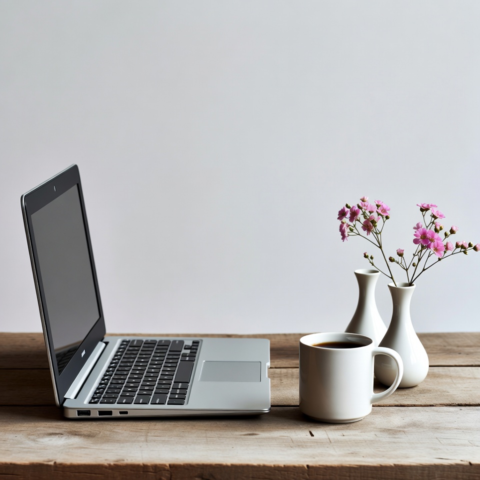 Workspace with laptop and coffee Workspace with laptop and coffee