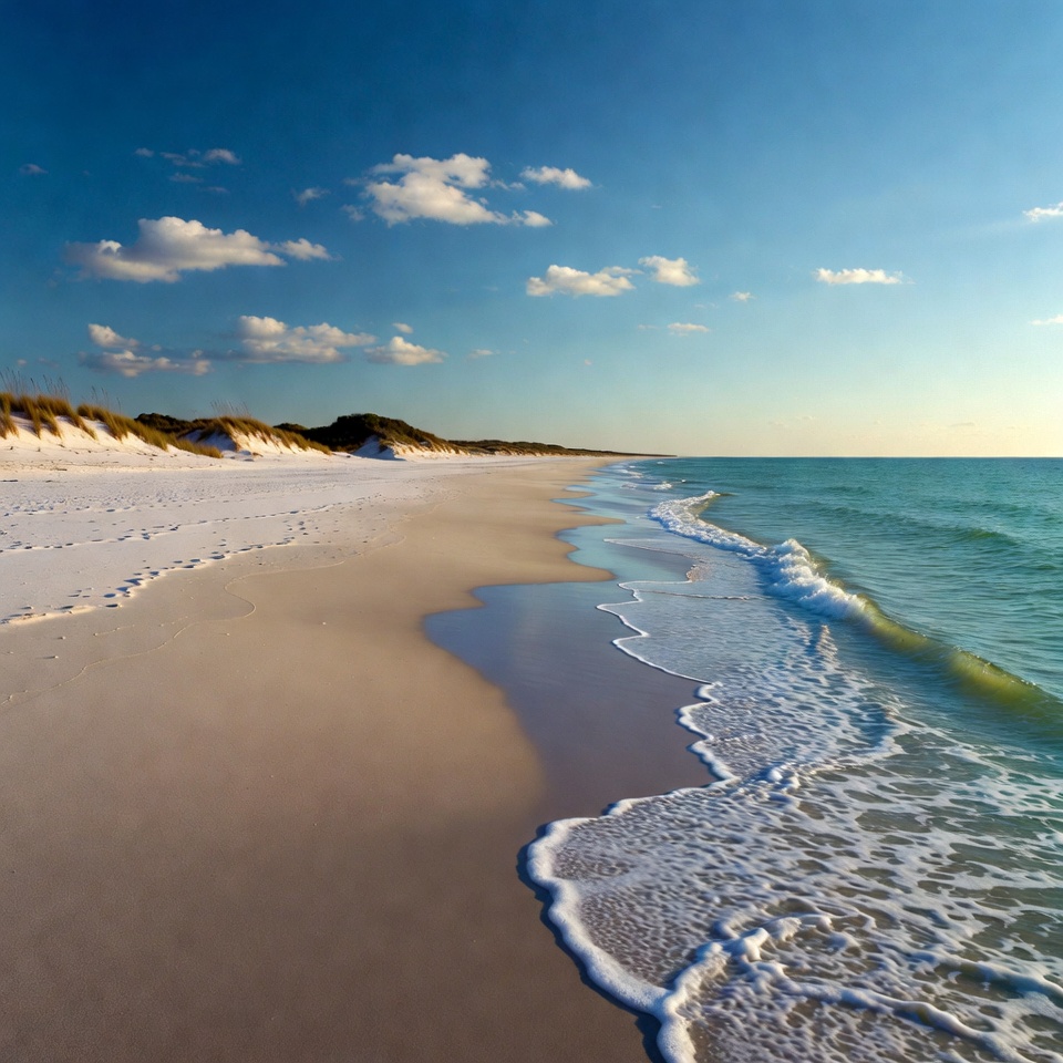 Waves meeting sandy shore at sunset Waves meeting sandy shore at sunset