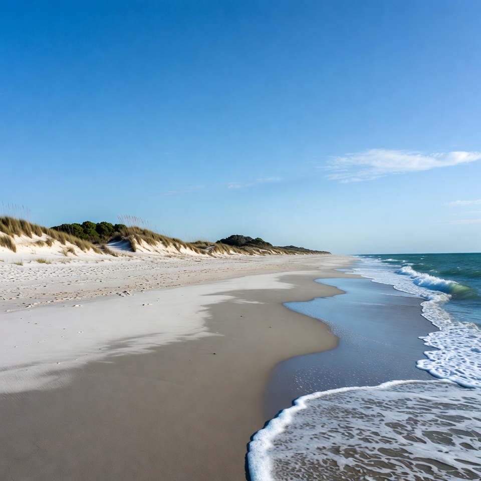 Coastline view with gentle waves and sand Coastline view with gentle waves and sand
