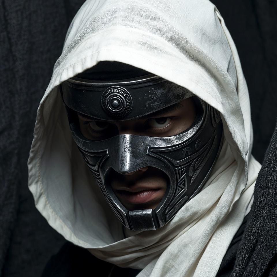 Masked figure in dark setting Masked figure in dark setting