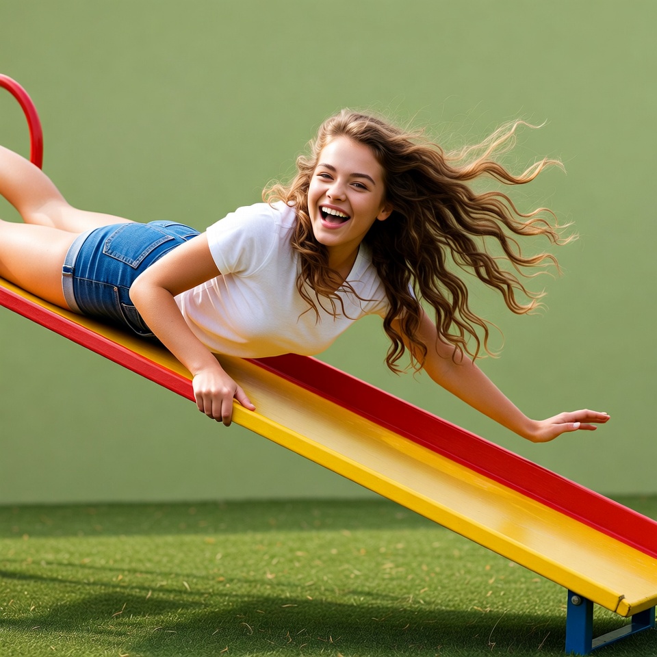 Girl slides down a playground slide Girl slides down a playground slide