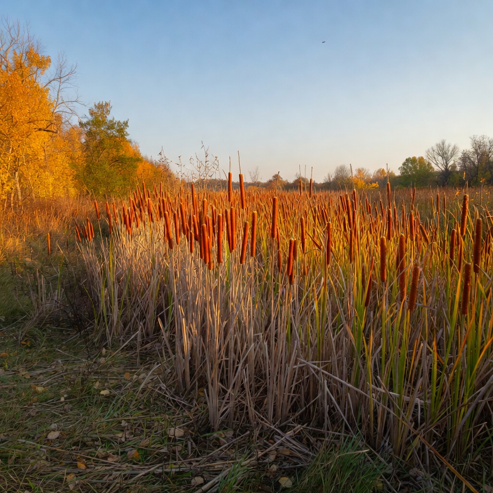 Cattails in a field at sunset Cattails in a field at sunset