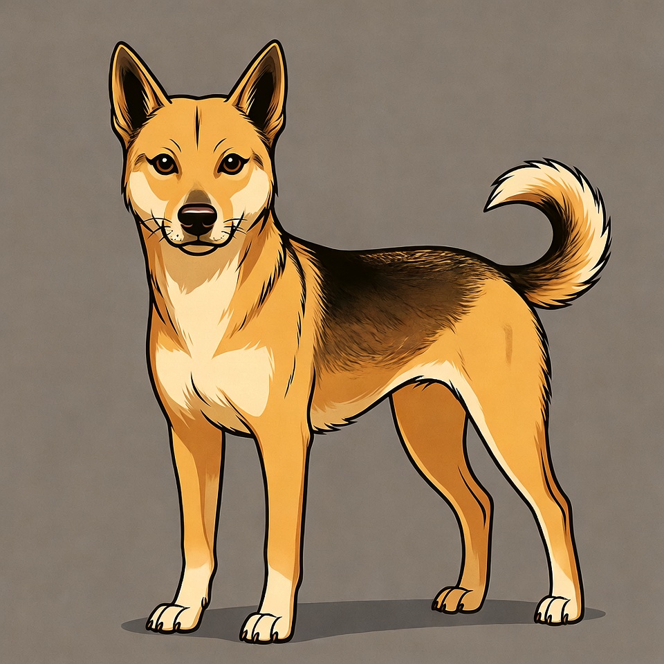 Dog stands on grey background Dog stands on grey background