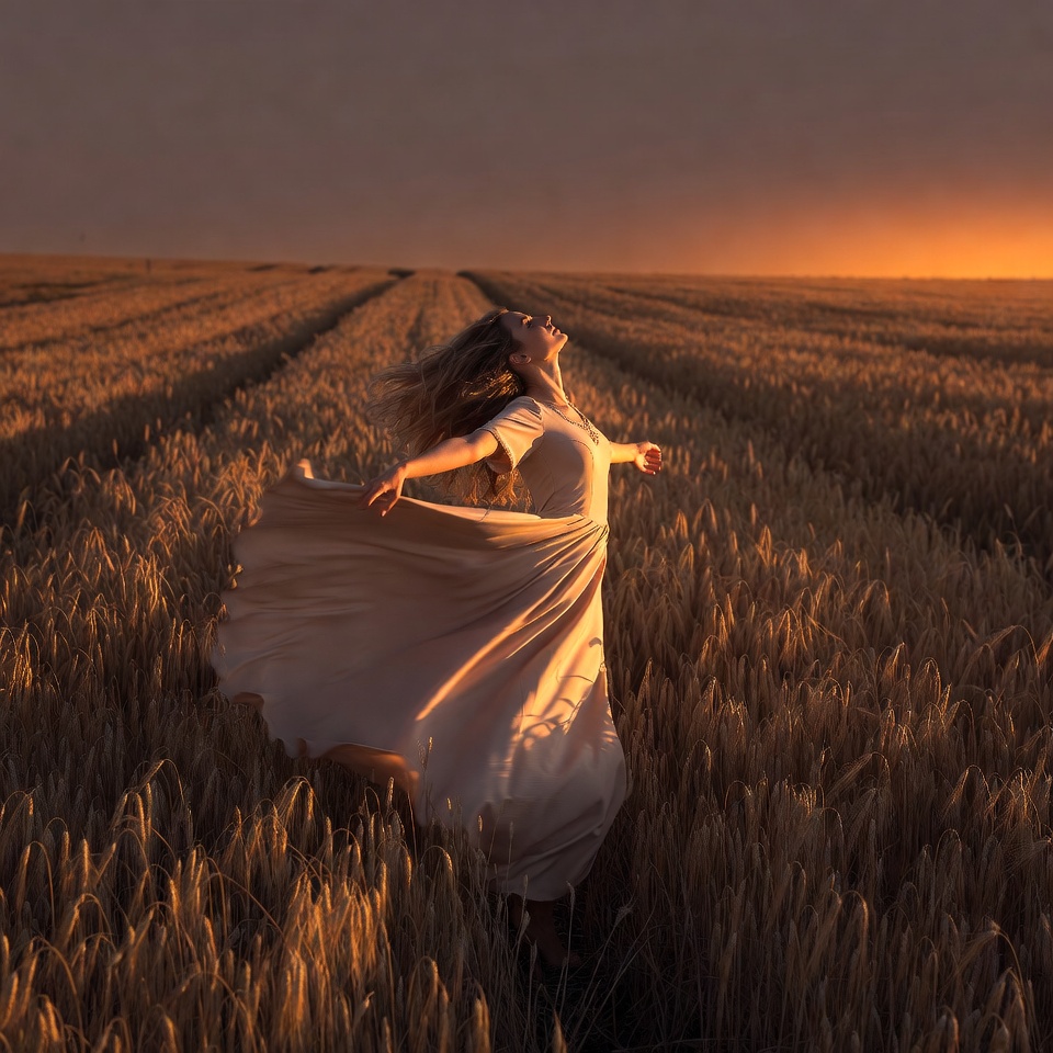Woman in field at sunset Woman in field at sunset