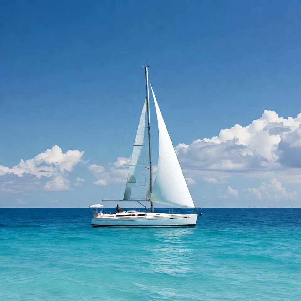 Sailboat on clear blue ocean waters Sailboat on clear blue ocean waters