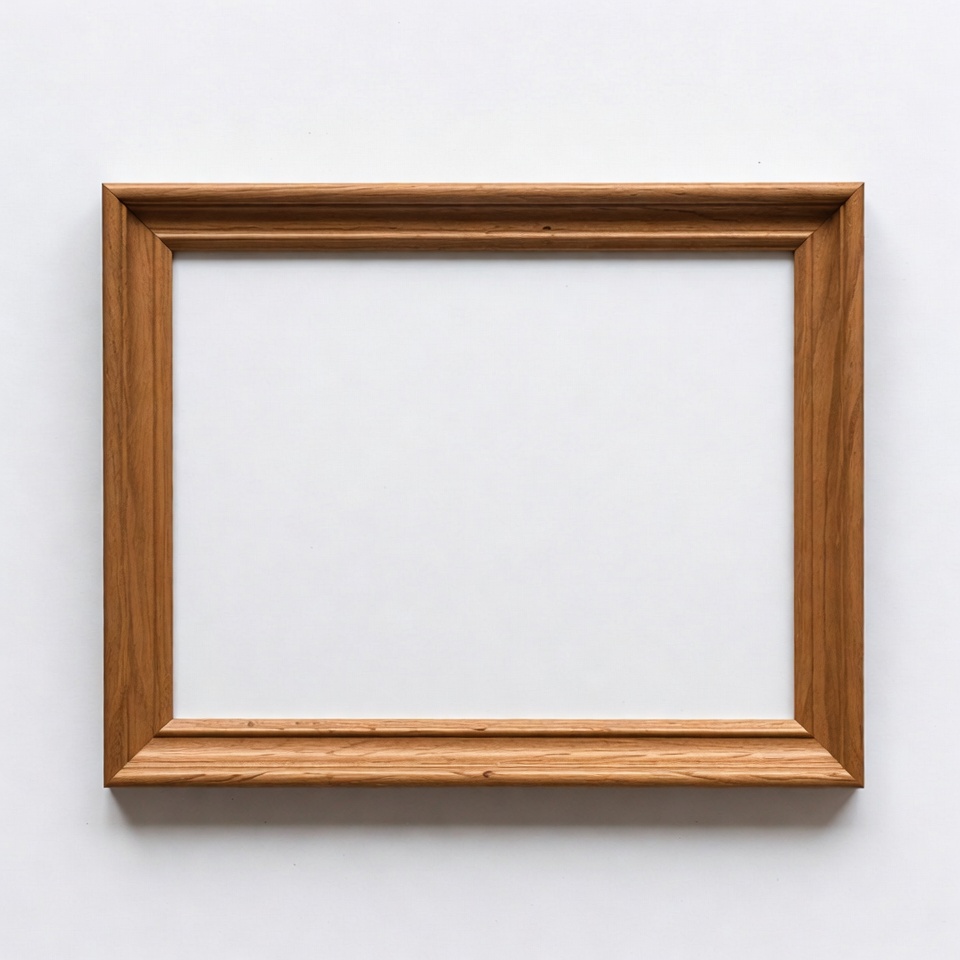 Empty wooden frame on white wall Empty wooden frame on white wall