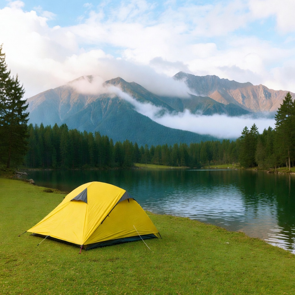 Camping by the lake in the mountains Camping by the lake in the mountains