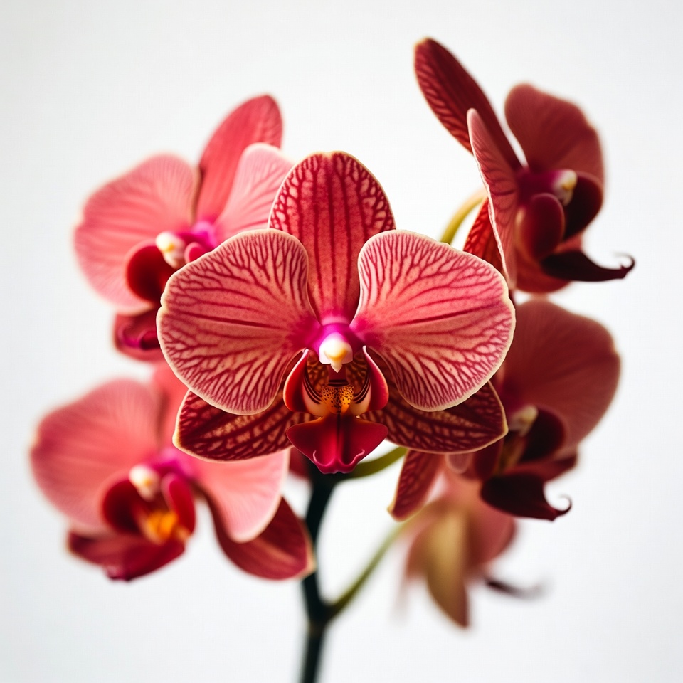 Pink orchids bloom indoors during sunlight Pink orchids bloom indoors during sunlight