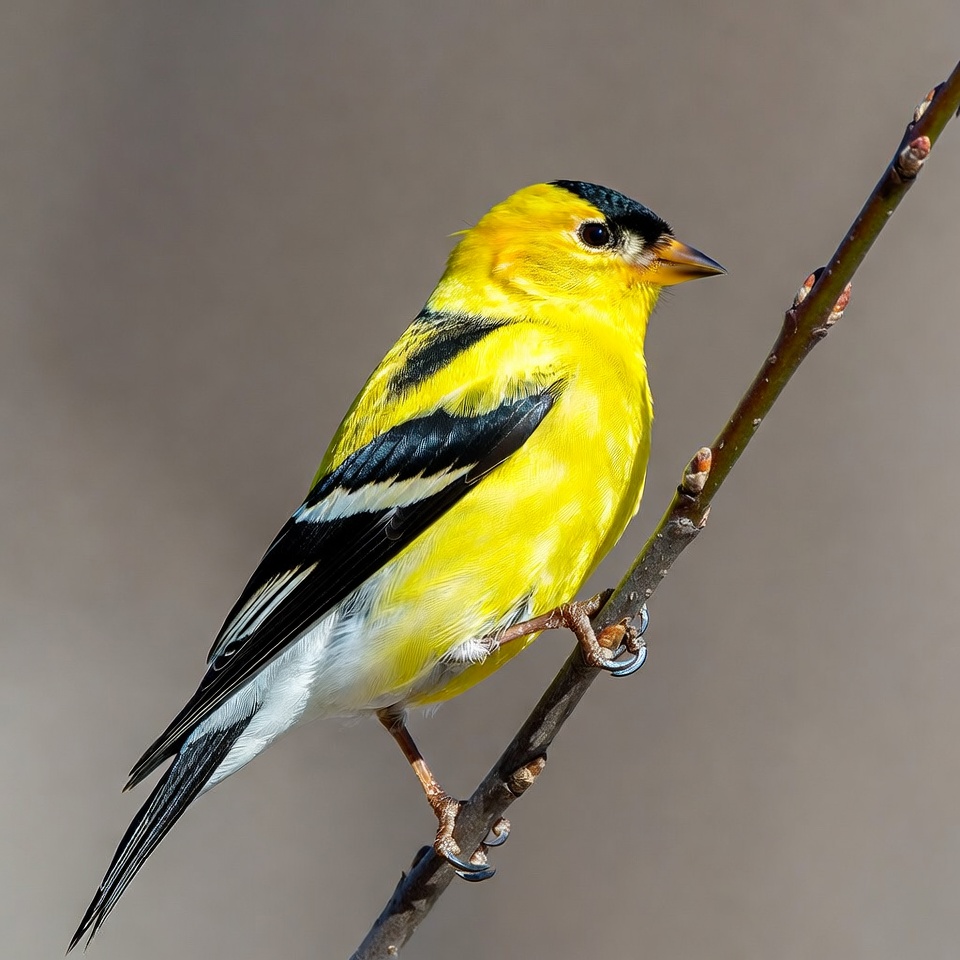 Bright yellow bird perched on a branch Bright yellow bird perched on a branch