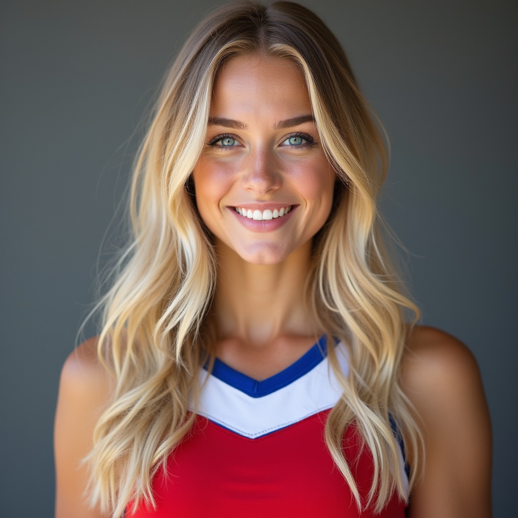 Cheerleader smiles at the camera Cheerleader smiles at the camera