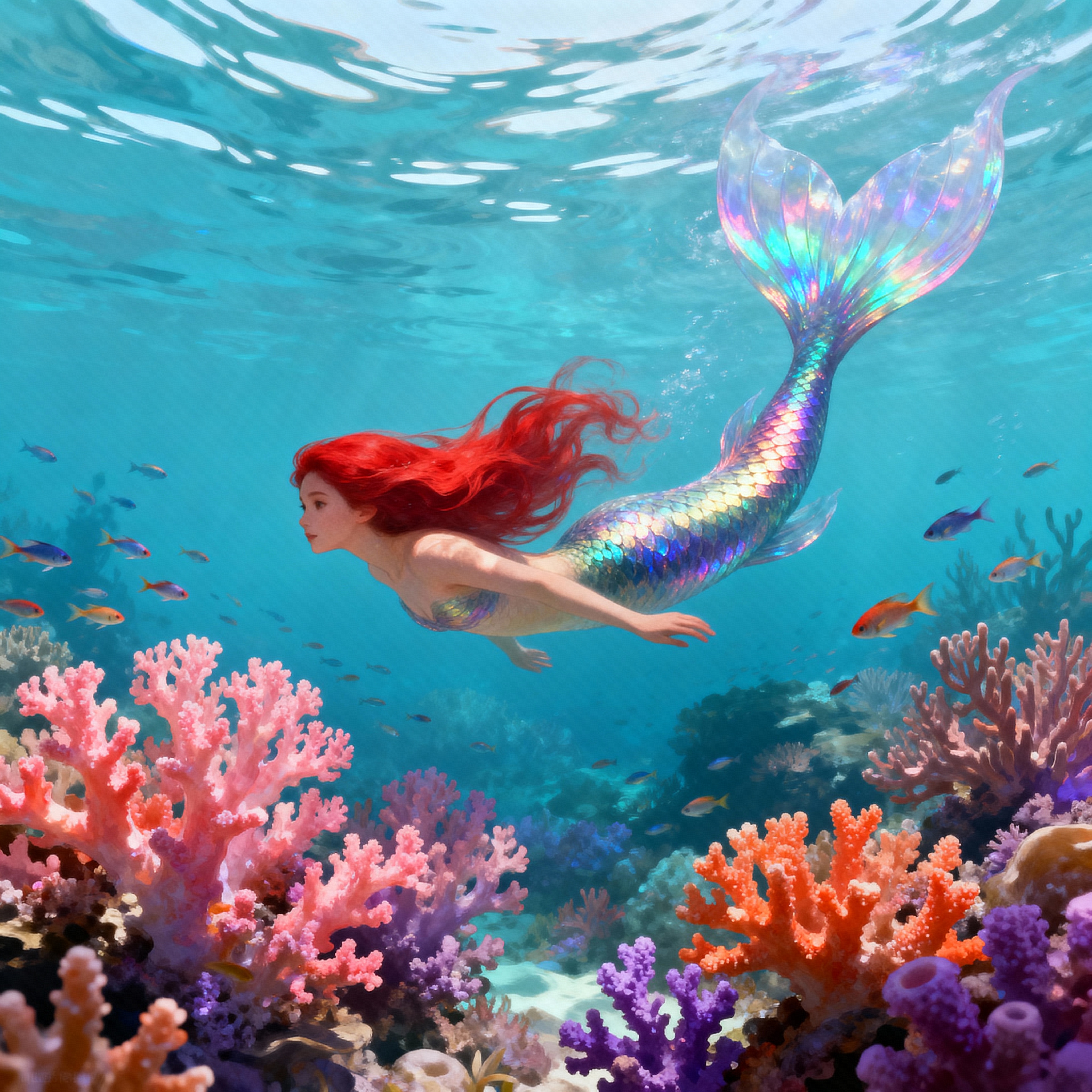 Mermaid swimming in coral reef Mermaid swimming in coral reef