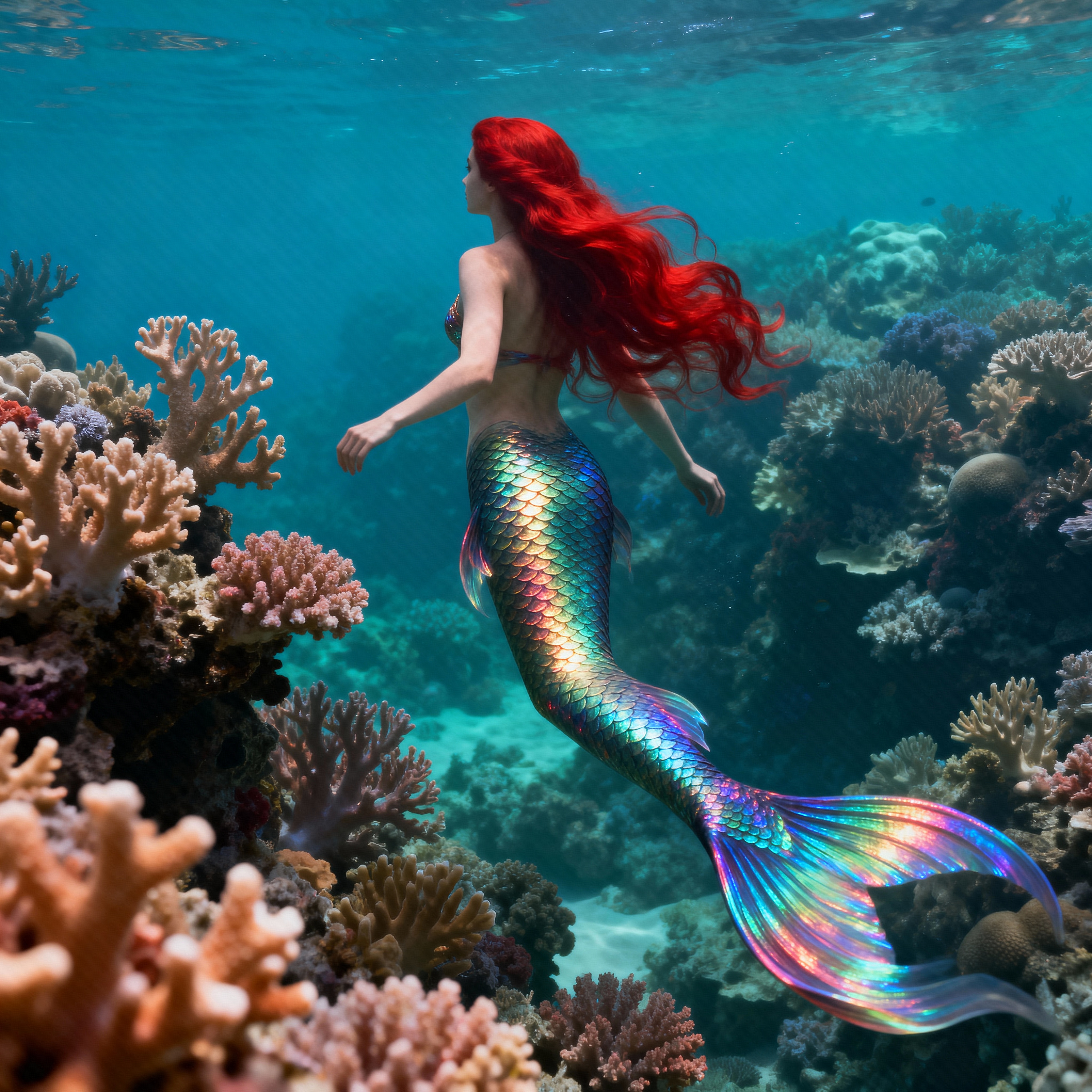 Mermaid swimming in coral reef Mermaid swimming in coral reef