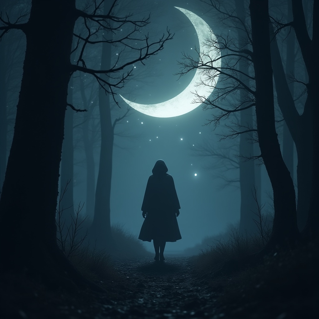 Person walking in forest at night Person walking in forest at night