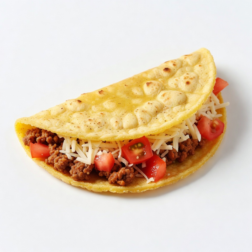 Taco with meat and toppings served on plate Taco with meat and toppings served on plate