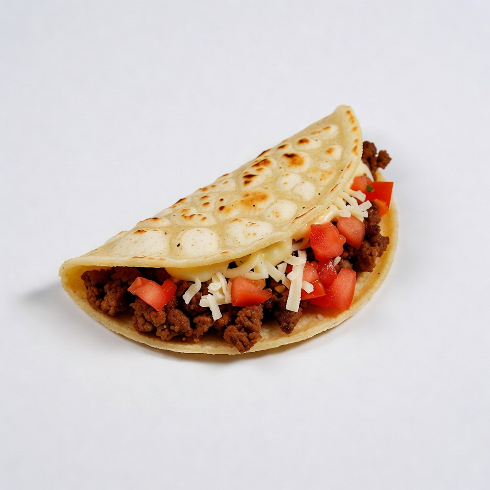 Beef and veggie taco on white bg Beef and veggie taco on white bg