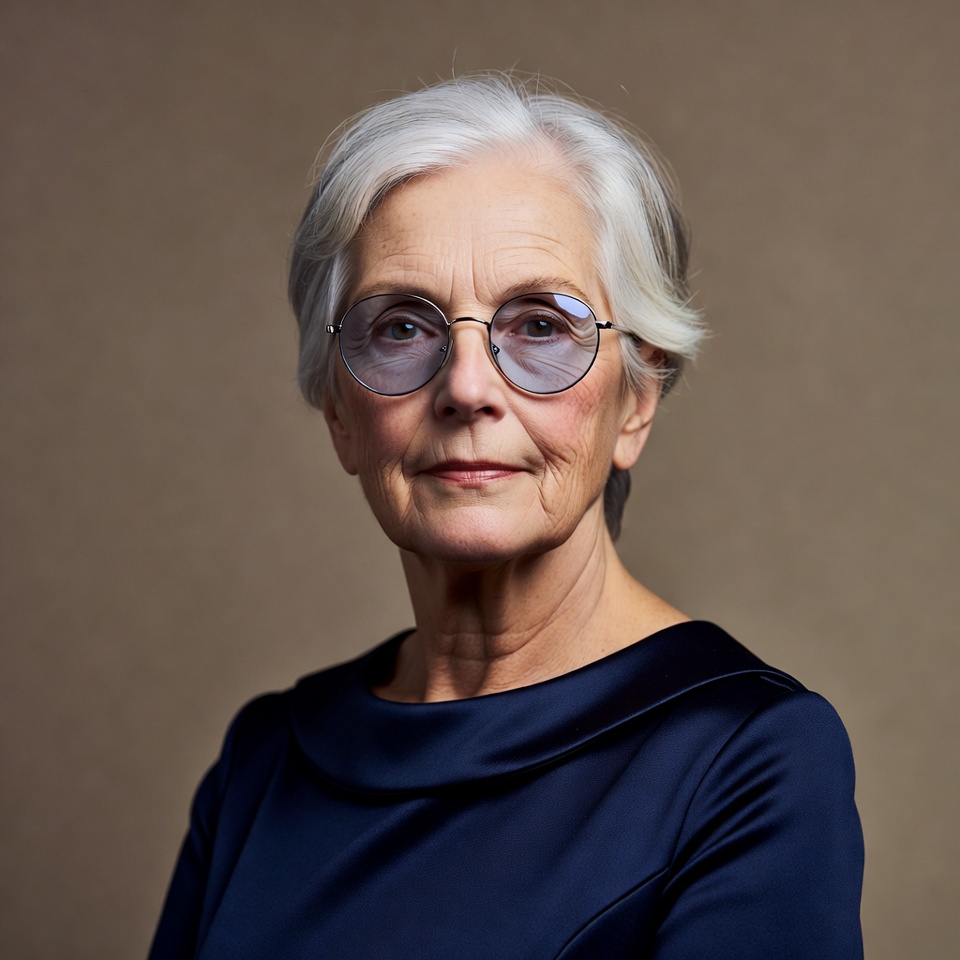 Senior woman with glasses poses for photo Senior woman with glasses poses for photo