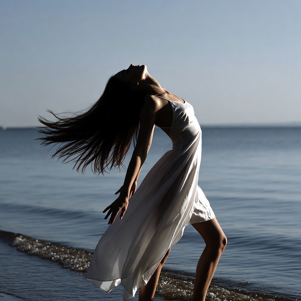 Woman dancing by the sea Woman dancing by the sea
