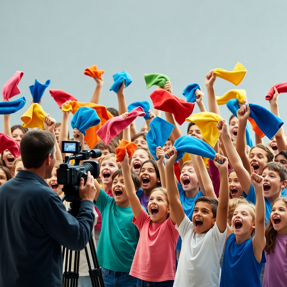 Children celebrating with colorful cloths Children celebrating with colorful cloths