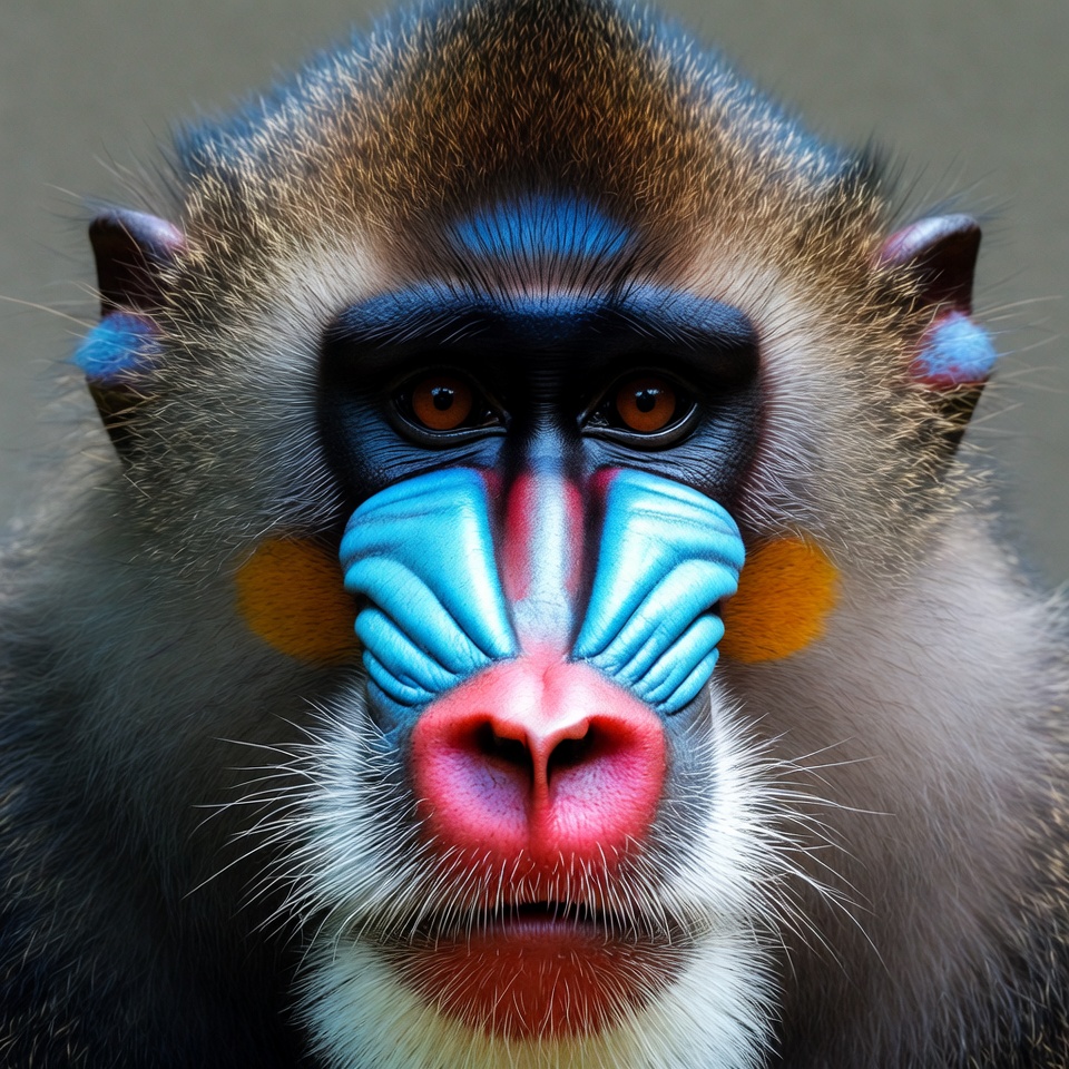 Mandrill with bright facial colors Mandrill with bright facial colors