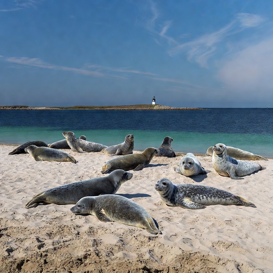 Seals resting on sandy beach Seals resting on sandy beach