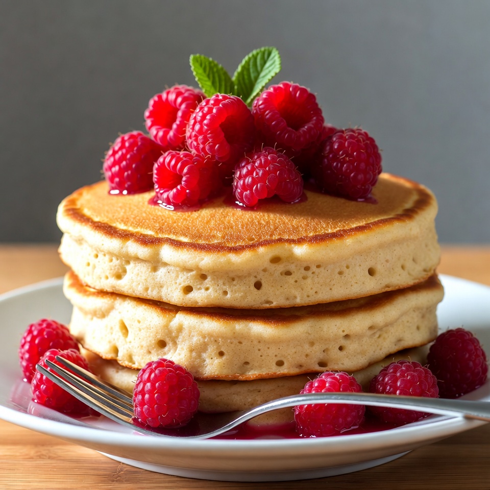 Pancakes with raspberries and syrup Pancakes with raspberries and syrup