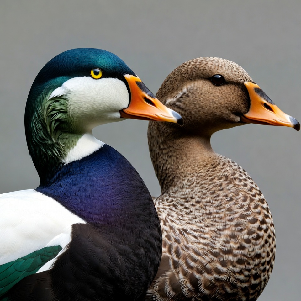 Male and female ducks standing together Male and female ducks standing together