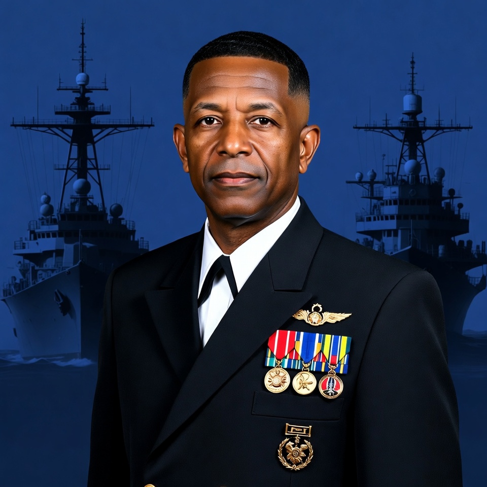 Naval officer portrait with ships Naval officer portrait with ships