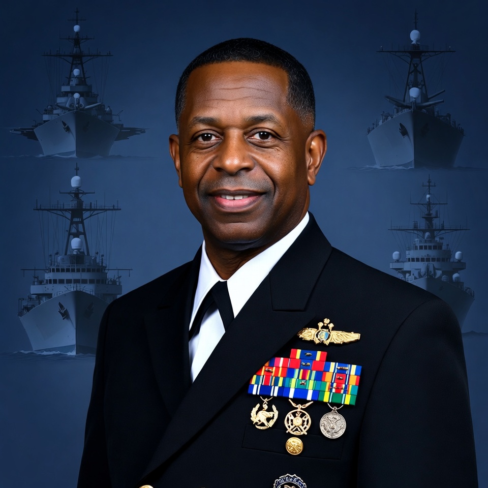 Navy officer in formal uniform with medals Navy officer in formal uniform with medals