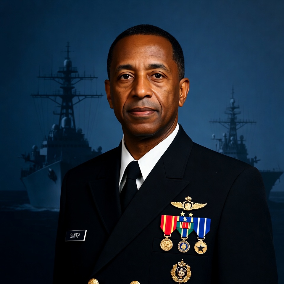 Navy officer portrait with ships background Navy officer portrait with ships background