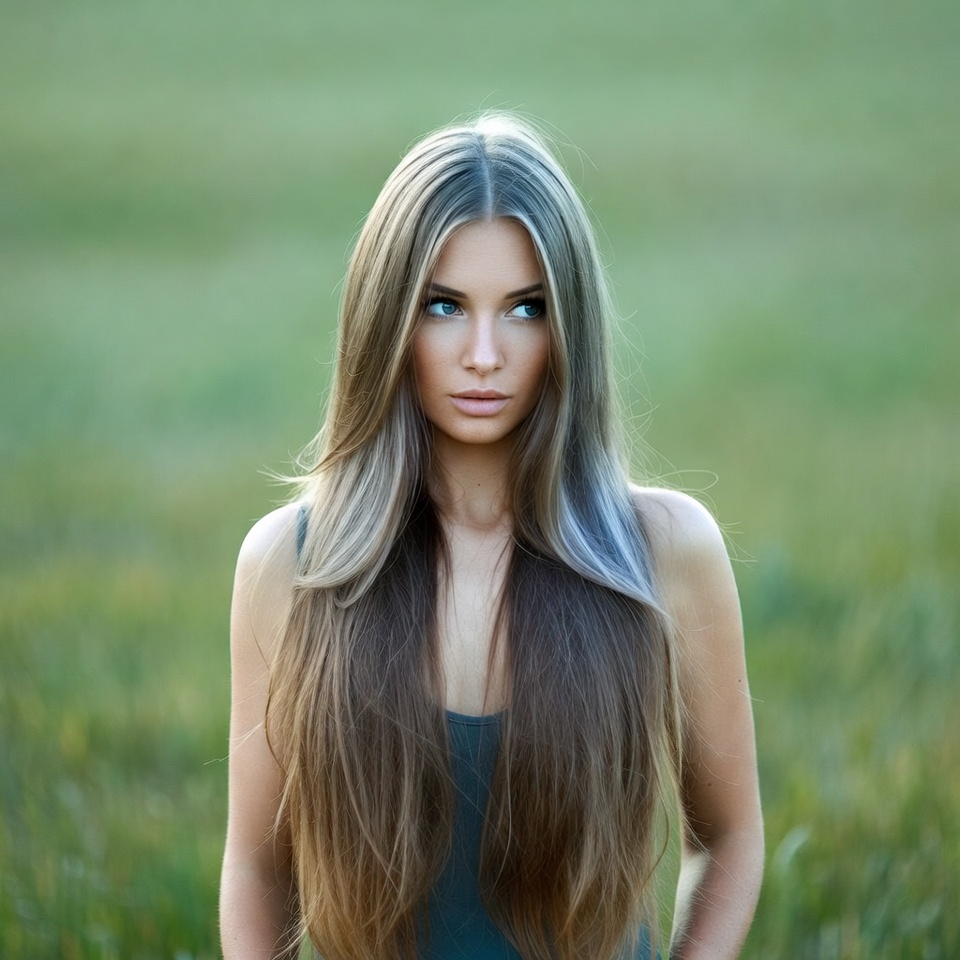Woman with long hair outdoors Woman with long hair outdoors