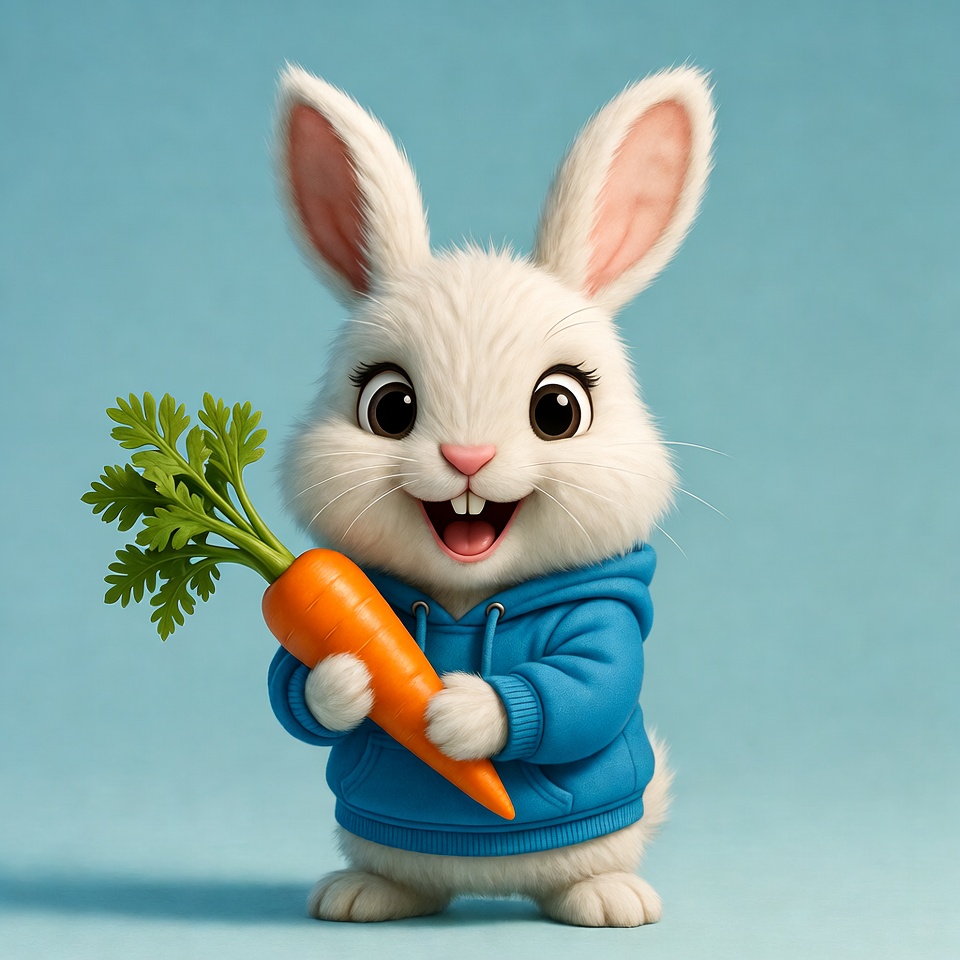 Rabbit with carrot in blue hoodie Rabbit with carrot in blue hoodie