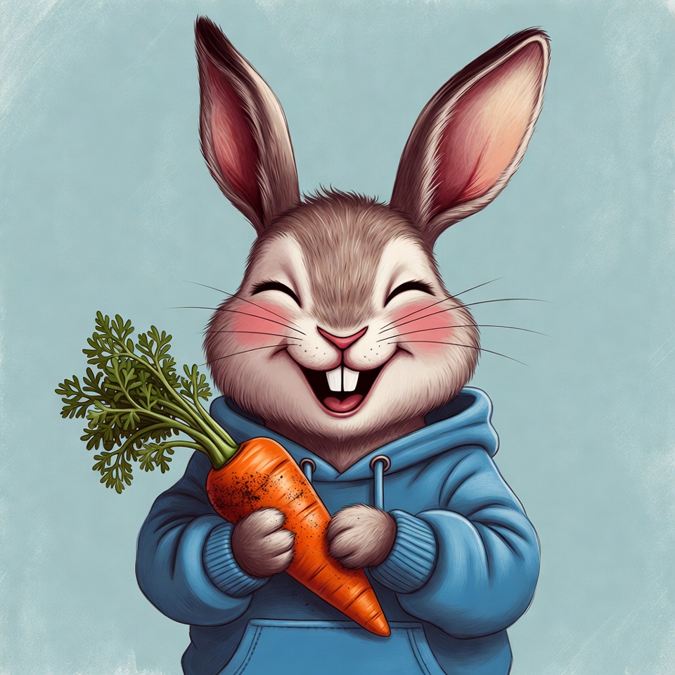 Happy rabbit holding carrot Happy rabbit holding carrot
