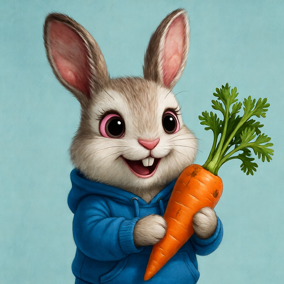 Happy rabbit holding carrot Happy rabbit holding carrot