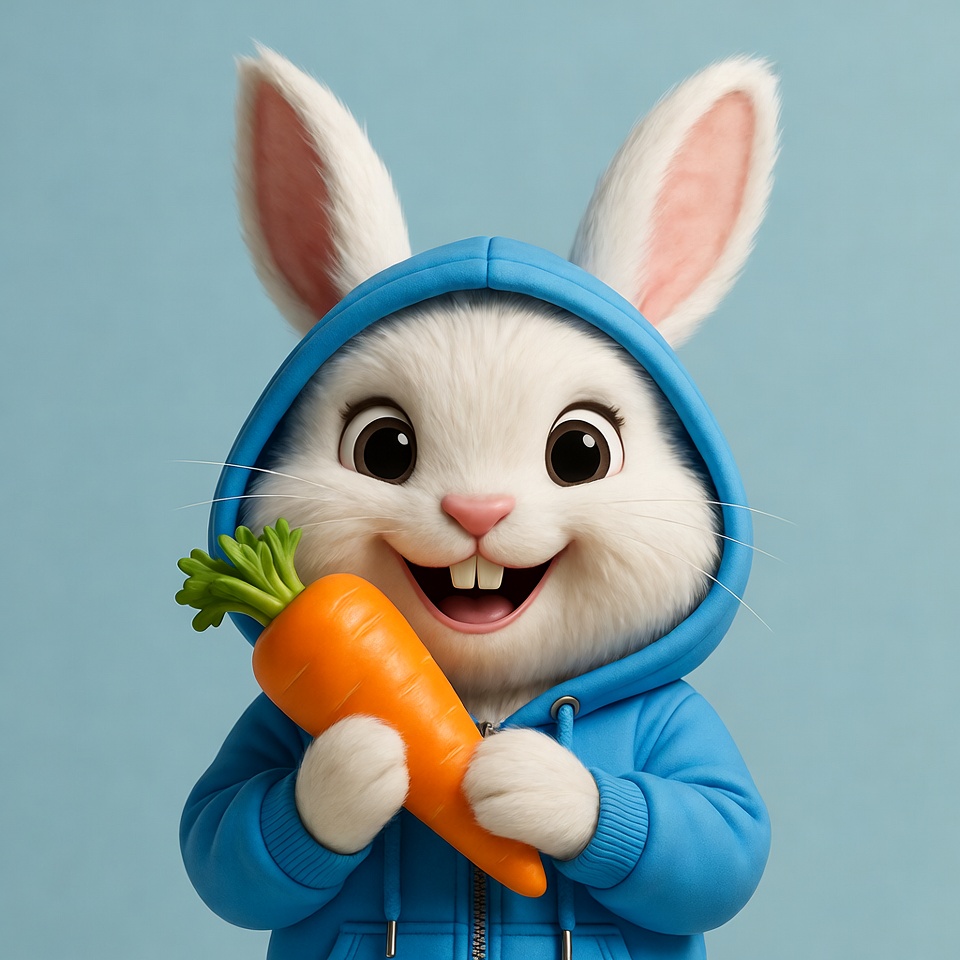 Rabbit holding carrot with smile Rabbit holding carrot with smile