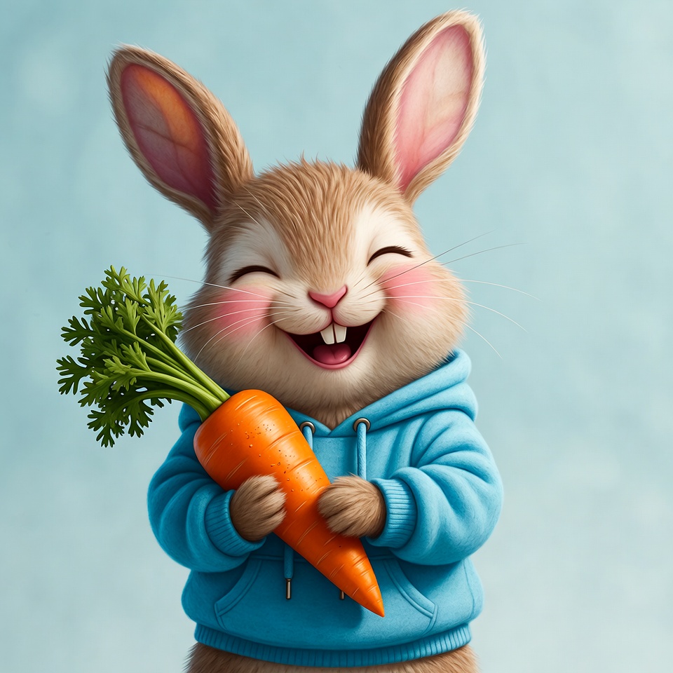 Happy rabbit holding a carrot Happy rabbit holding a carrot