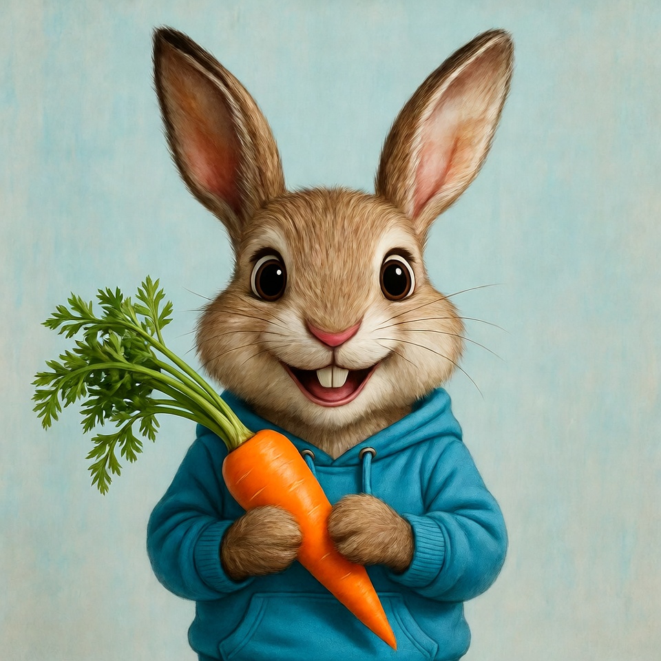 Rabbit holds carrot in hoodie Rabbit holds carrot in hoodie
