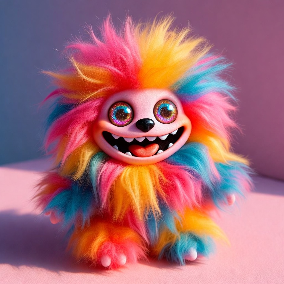 Colorful fuzzy creature with big eyes Colorful fuzzy creature with big eyes