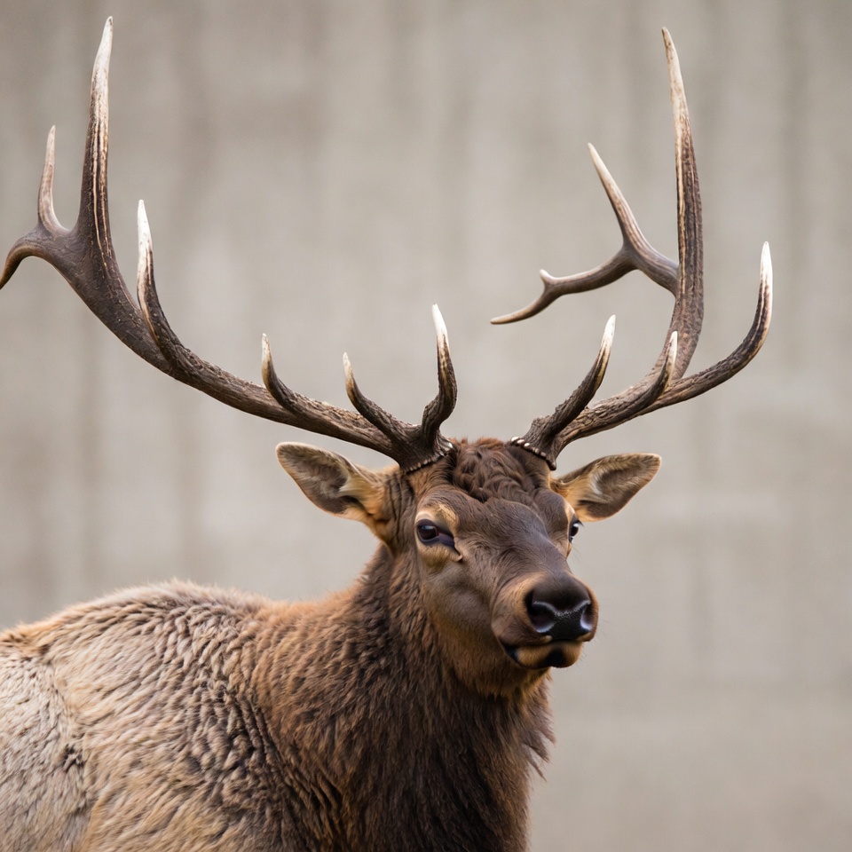 Elk standing with antlers in urban space Elk standing with antlers in urban space