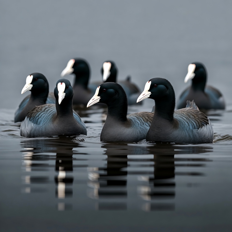 Birds swimming in gray water Birds swimming in gray water
