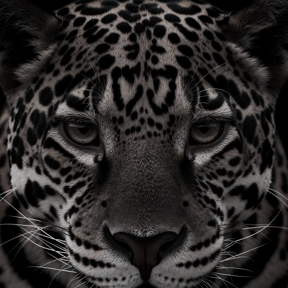 Close-up of a jaguar in black and white Close-up of a jaguar in black and white