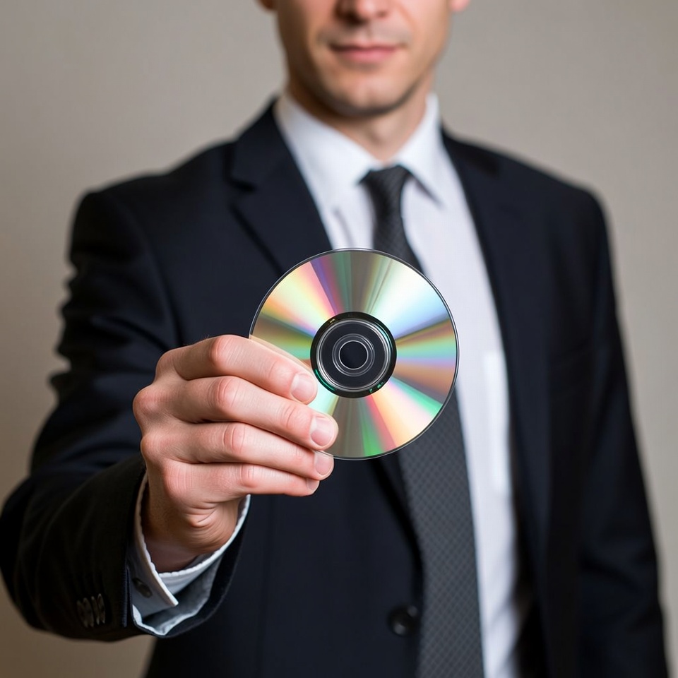 Businessman holding a cd in office Businessman holding a cd in office
