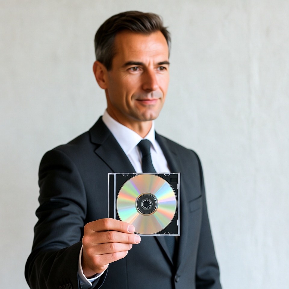 Man holding a cd in suit Man holding a cd in suit
