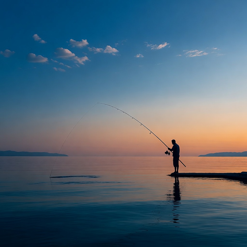 Fisherman at sunset on the lake Fisherman at sunset on the lake
