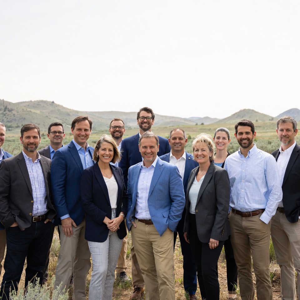 Professionals meeting outdoors in mountains Professionals meeting outdoors in mountains