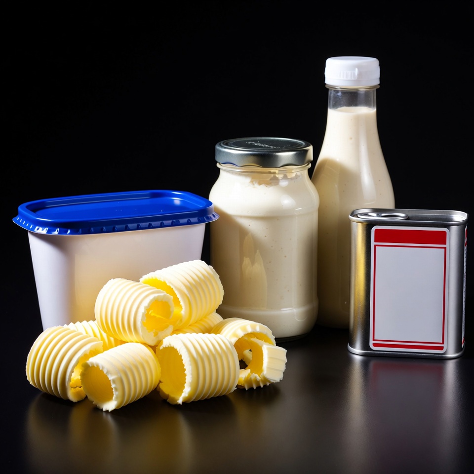 Butter and dairy products displayed together Butter and dairy products displayed together