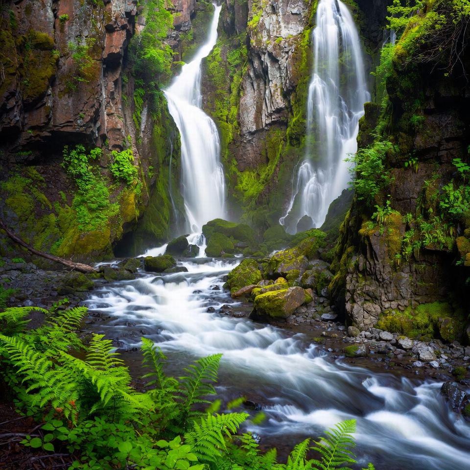 Waterfalls in green forest area Waterfalls in green forest area