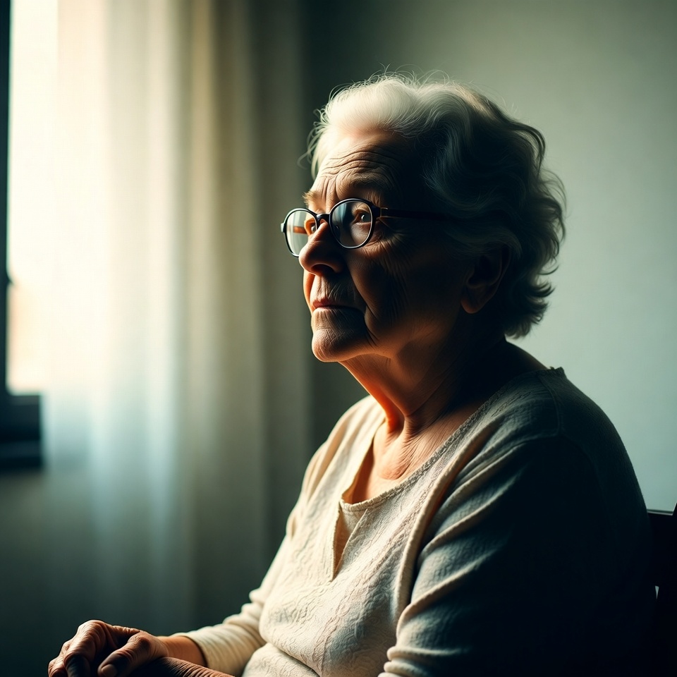 Elderly woman sitting by window Elderly woman sitting by window